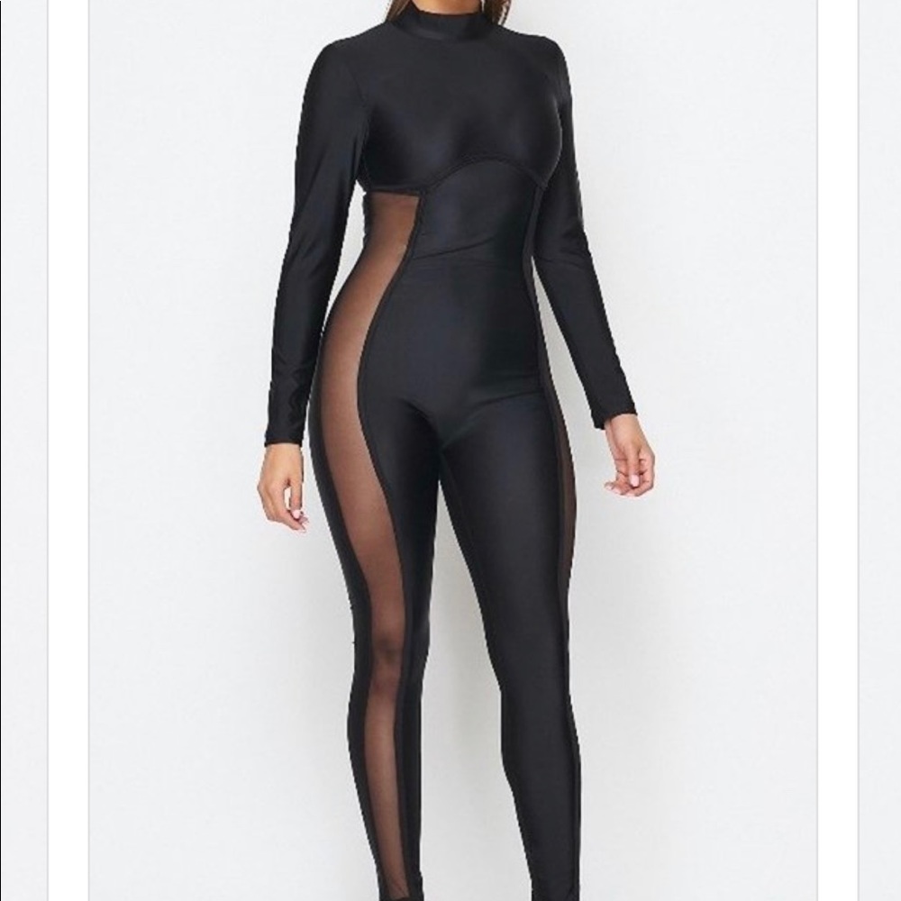 Mesh panel with piping jumpsuit - Picture 2 of 2